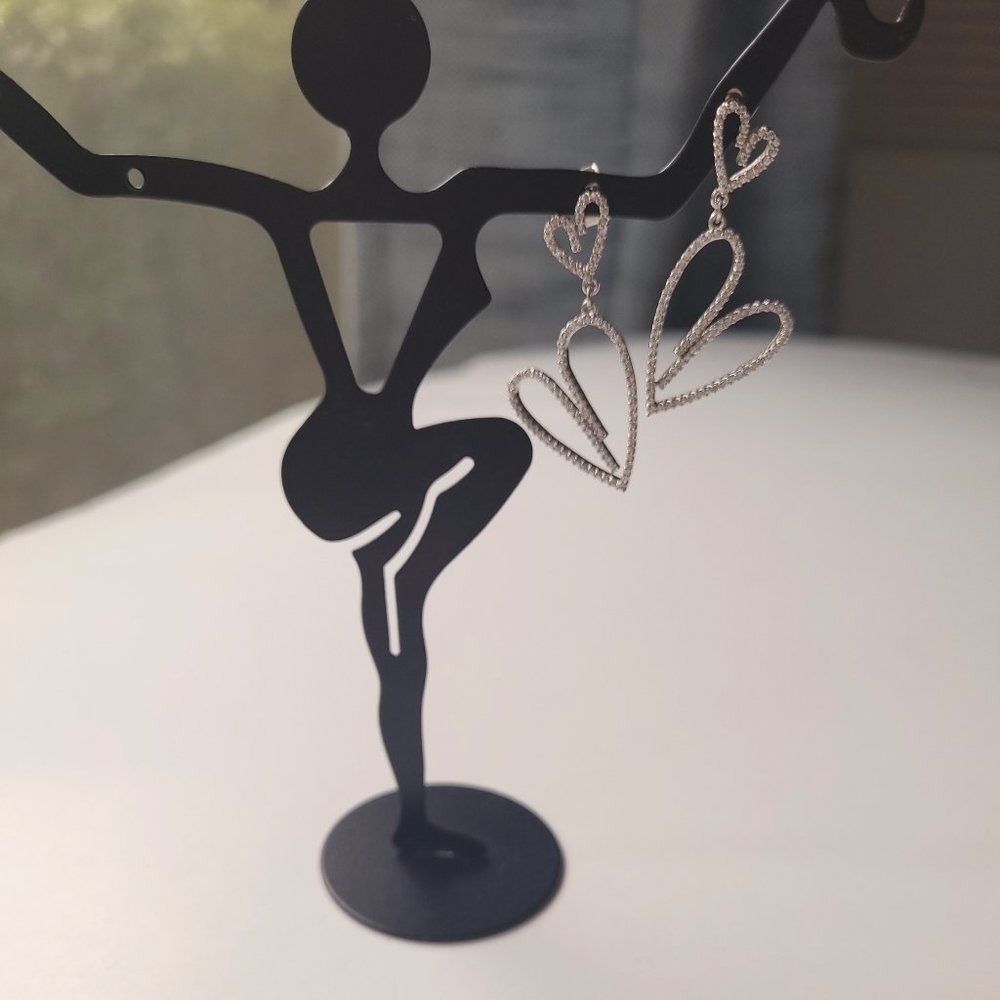 Drop delicate heart shaped earrings silver plated